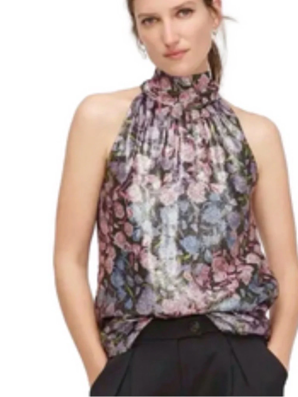 Gorgeous J. Crew Floral High-Neck Metallic Shine Halter - Feminine Beauty small
